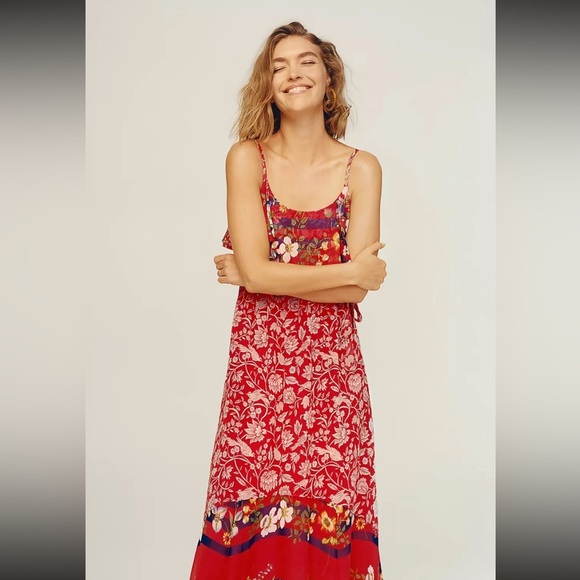 New Anthropologie red floral dress; One September brand “Zuri” Dress Size Medium - Picture 4 of 13